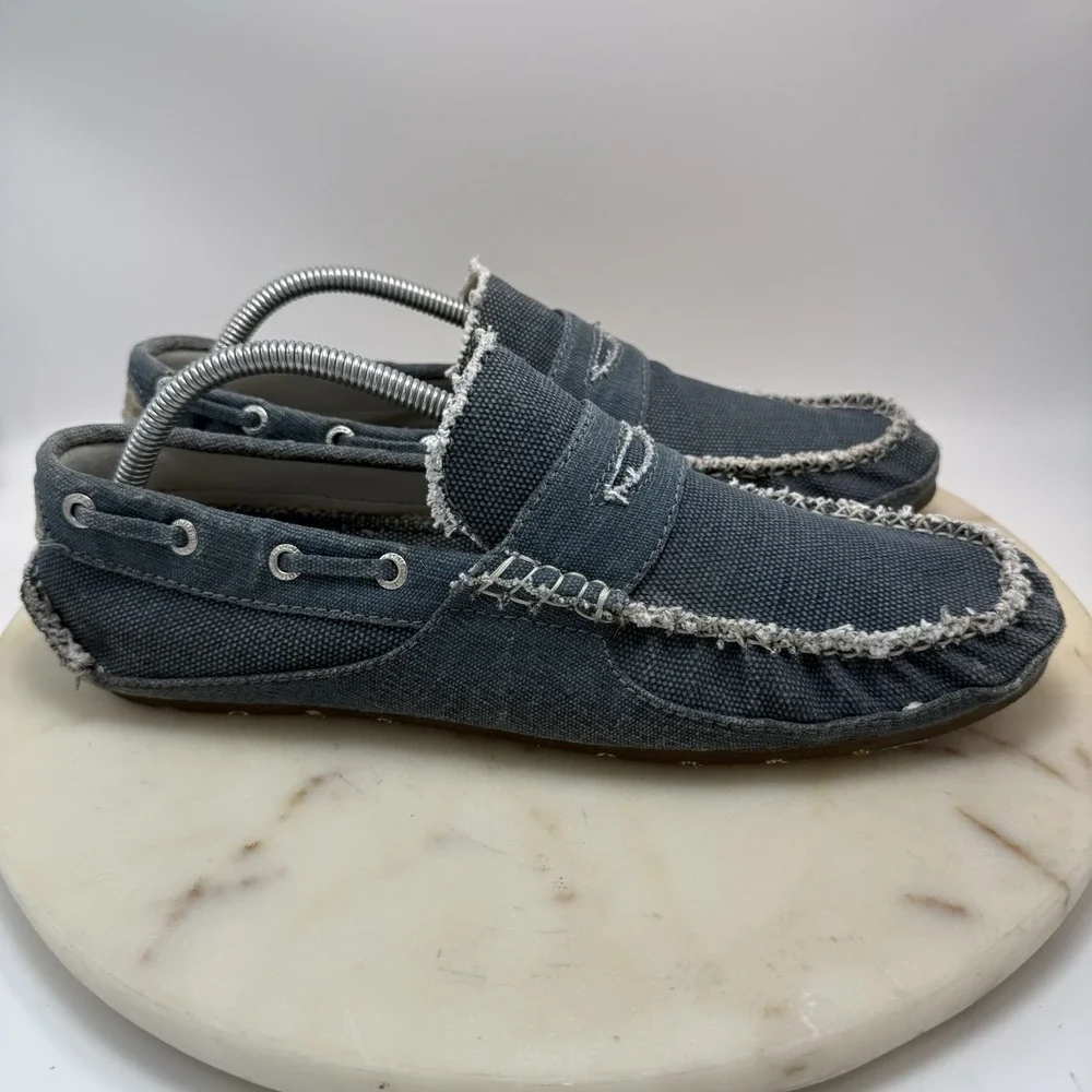 True Religion Mens Slip On Loafers Size US 10 Blue Distressed Canvas Textile